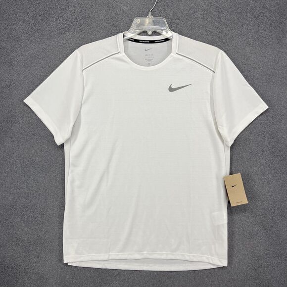 Nike Dri Fit Miler Running Shirt Mens Large White Reflective Training AJ7565-100 - Picture 1 of 16